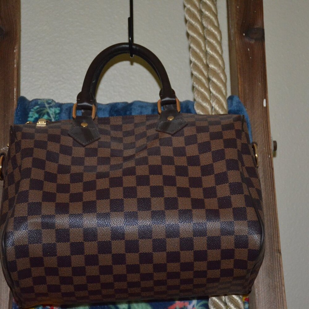 Brown Geometric Check Print Designer Inspired Satchel Handbag